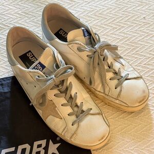 Golden Goose White Leather Sneakers with Gray Accents